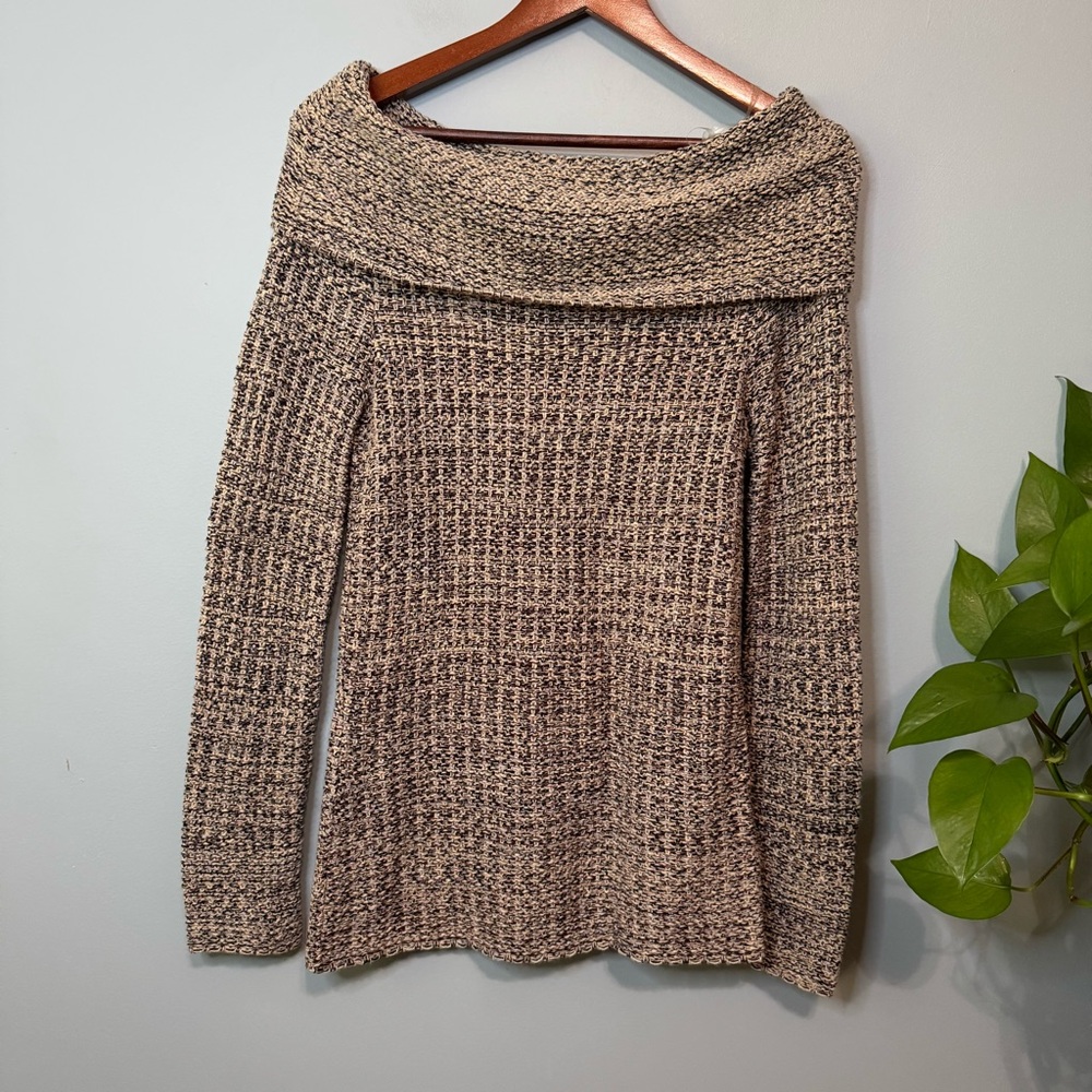 Cotton Emporium Brown Marled Cowl Neck Off the Shoulder Sweater. NWT. Women’s XS
